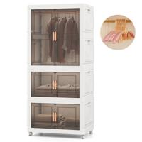 421L Opbergbakken met Deksel Draagbare Plastic Kastorganizer met 10 Hangers Opvouwbare Opbergcontainers met Wielen