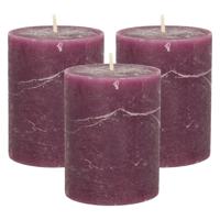 Stompkaars/cilinderkaars - 3x - bordeaux rood - 7 x 9 cm - middel rustiek model