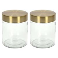 Voorraadpot - 2x - 600 ml - glas - draaideksel - goud - 10 x 12 cm - weckpot