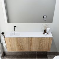 Zaro Polly toiletmeubel 120cm eiken met witte wastafel zonder kraangat links - thumbnail