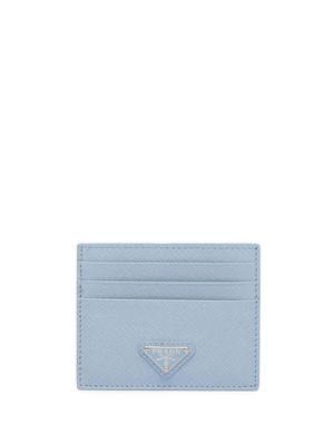 Prada porte-cartes en cuir en cuir Saffiano à plaque logo - Bleu