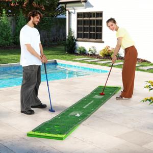 332 cm Golf Puttingmat met 2 Verstelbare Clubs & 6 Ballen Golf Oefenmat Golf