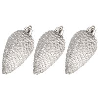 6x stuks kunststof dennenappels kerstballen 8 cm zilver glitter - thumbnail