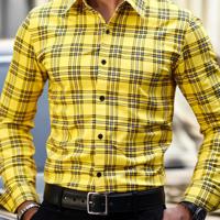 Bon&Bon Homme Men's Plaid Print Long Sleeve Shirt - Pink Regular Fit Yellow / S