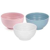 Plasticforte onbreekbaar servies kommetjes - 12x stuks - roze/wit/blauw - kunststof - 13 x 7 cm