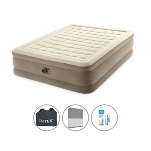 Intex Luchtbedset- 2-Persoons - 152 x 203 x 46 cm - Beige - Met Ingebouwde pomp + Hoeslaken Antraciet + Reparatieset