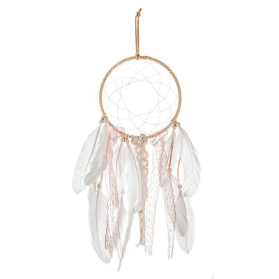 Droomvanger - luxe kwaliteit - kant met veren - beige/wit - D21 x H46 cm - dromenvanger