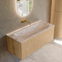 Badmeubel Mondiaz Kurve-Dlux | 110 cm | Meubelkleur Oak | Wastafelkleur Nata | Solid surface | Wasbak midden spoelbak | Zonder kraangat(en)