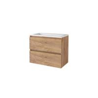 Basic-Line Start 46 Badkamermeubelset - 80 x 46 cm - Greeploos - 2 Lades - Acryl Wastafel - 1 Kraangat - Whisky Oak