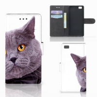 Huawei Ascend P8 Lite Telefoonhoesje met Pasjes Kat - thumbnail