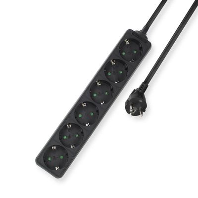 ACT AC2460 Stekkerdoos 6 Sockets Zwart - Kinderbeveliging - 3 meter