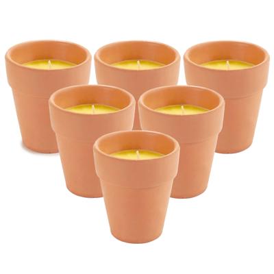 Citronella kaars in potje - 6x - aardewerk - 20 branduren - D8 x H8 cm