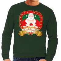 Foute kersttrui groen Santa Is Almost Coming voor heren Foute kersttrui groen Santa Is Almost Coming voor heren