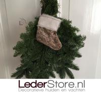 Koeienhuid kerstsok bruin beige wit 15x14cm - thumbnail