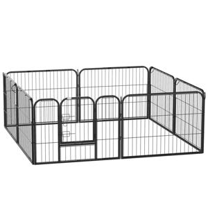 PawHut Hondenren Puppiespeelplaats Dierenomheining, inklapbaar, vergrendelbare deur, weerbestendig, 8 panelen, Zwart