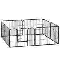 PawHut Hondenren Puppiespeelplaats Dierenomheining, inklapbaar, vergrendelbare deur, weerbestendig, 8 panelen, Zwart - thumbnail