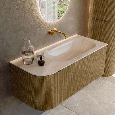 Badmeubel Mondiaz Kurve-Dlux | 105 cm | Meubelkleur Dusk | Wastafelkleur Meli | Solid surface | Wasbak rechter zijde spoelbak | Zonder kraangat(en)