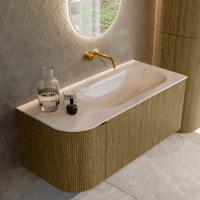Badmeubel Mondiaz Kurve-Dlux | 105 cm | Meubelkleur Dusk | Wastafelkleur Meli | Solid surface | Wasbak rechter zijde spoelbak | Zonder kraangat(en)