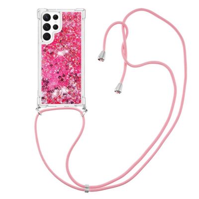 Lunso - Samsung Galaxy S23 Ultra - Telefoonhoes met koord - Glitter Roze
