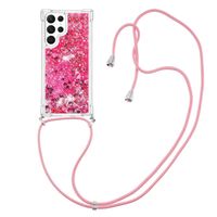 Lunso - Samsung Galaxy S23 Ultra - Telefoonhoes met koord - Glitter Roze