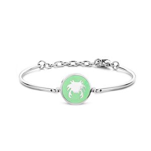 CO88 Collection Zodiac 8CB 90325 Stalen Armband met Hanger - Sterrenbeeld Kreeft 15 mm - One-size - Zilverkleurig / Mint Groen