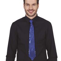 Carnaval verkleed stropdas met pailletten - donkerblauw - polyester - volwassenen/unisex   - - thumbnail
