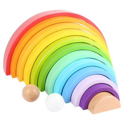Small Foot houten bouwblokken regenboog xl, 14dlg.