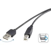 Renkforce USB-kabel USB 2.0 USB-A stekker, USB-B stekker 1.80 m Zwart Stekker past op beide manieren, Vergulde steekcontacten RF-4078644
