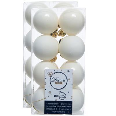 Decoris kleine kerstballen - 32x st - wol wit - 4 cm - kunststof - onbreekbare kerstballen Decoris kleine kerstballen - 32x st - wol wit - 4 cm - kunststof - onbreekbare kerstballen