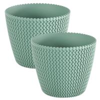 Plantenpot/bloempot Splofy - Set van 2x stuks - mint groen - kunststof - D16 x H13 cm - binnen/buite