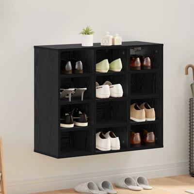 Schoenenkast met plank met opslag Zwart eiken 103x30x51 cm Bewerkt hout