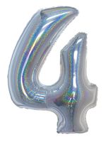 Folieballon Holografisch Zilver Cijfer &apos;4&apos; - 102cm