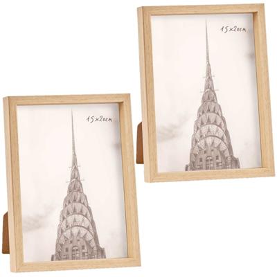 Fotolijst - 2x stuks - houtlook - kunststof/glas - 22 x 17 cm - voor foto van 15 x 20 cm - staand/ha Fotolijst - 2x stuks - houtlook - kunststof/glas - 22 x 17 cm - voor foto van 15 x 20 cm - staand/ha