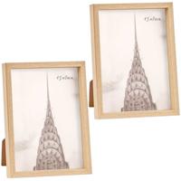 Fotolijst - 2x stuks - houtlook - kunststof/glas - 22 x 17 cm - voor foto van 15 x 20 cm - staand/ha
