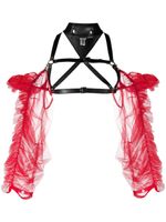Noir Kei Ninomiya haut en cuir à manches en tulle - Rouge