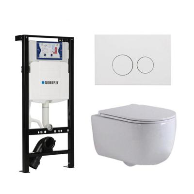 QeramiQ Dely Swirl Toiletset - 36.3x51.7cm - Geberit UP320 plieger inbouwreservoir - slim zitting - mat witte metalen bedieningsplaat - ronde knoppen - wit glans SW1381697/SW706190/SW1000766/SW1026256