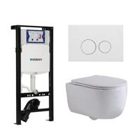 QeramiQ Dely Swirl Toiletset - 36.3x51.7cm - Geberit UP320 plieger inbouwreservoir - slim zitting - mat witte metalen bedieningsplaat - ronde knoppen - wit glans SW1381697/SW706190/SW1000766/SW1026256
