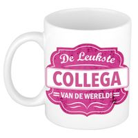 De leukste collega van de wereld cadeau mok / beker wit met roze embleem 300 ml - thumbnail