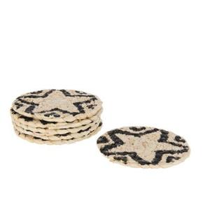 J-Line onderzetter Rond Ster - jute - naturel|zwart - 6 stuks