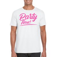 Verkleed T-shirt voor heren - party time - wit - roze glitter - carnaval/themafeest