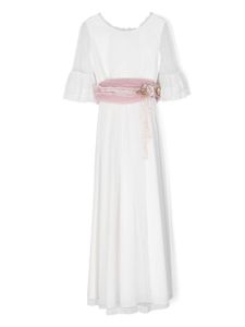 AMAYA robe en tulle à fleurs appliquées - Blanc