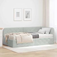 Hoekbedframe met matras Lichtgrijs 90 x 190 cm Fluweel
