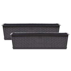 Kunststof plantenbak/bloembak Ratolla - 2x - rotan look - donkerbruin - 40 x 17 x 15 cm