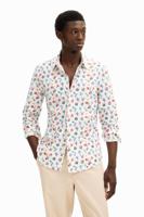 Langarmhemd met bloemenprint - WHITE - XL