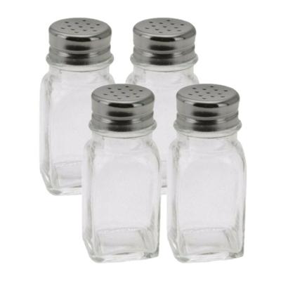 Peper en zout setje - 4-delig - vaatjes - 9 cm - glas/chrome