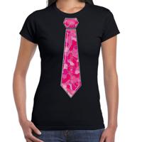 Verkleed T-shirt dames - zwart - piemel stropdas - foute party/themafeest