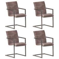 Eetkamerstoelen 4 st echt leer bruin