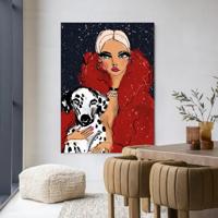 Urban Cotton Wandkleed 'Dotted Doggy' 80 x 110cm in Frame - black