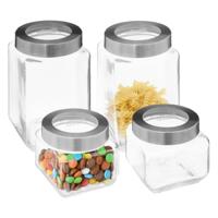 5Five voedsel voorraadpotten MIRO met draaideksel - 4x - glas - 0.8L en 1.6L - weckpotten