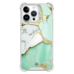 iPhone 14 Pro Max shockproof hoesje - Marmer mintgroen